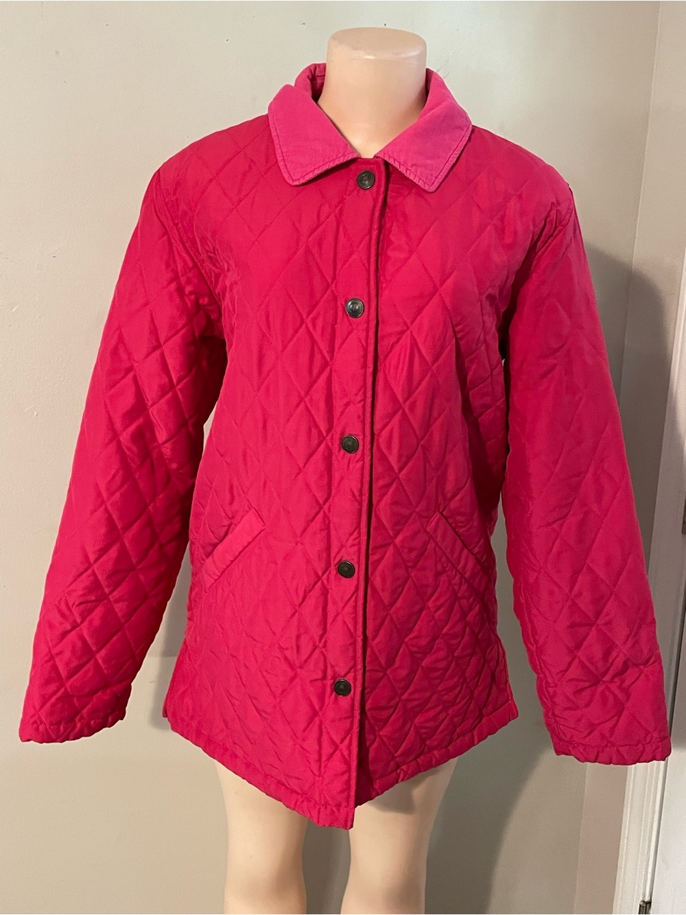 Vintage 90s Lilly Pulitzer pink Barbie quilted jacket coat Medium diamond stitch